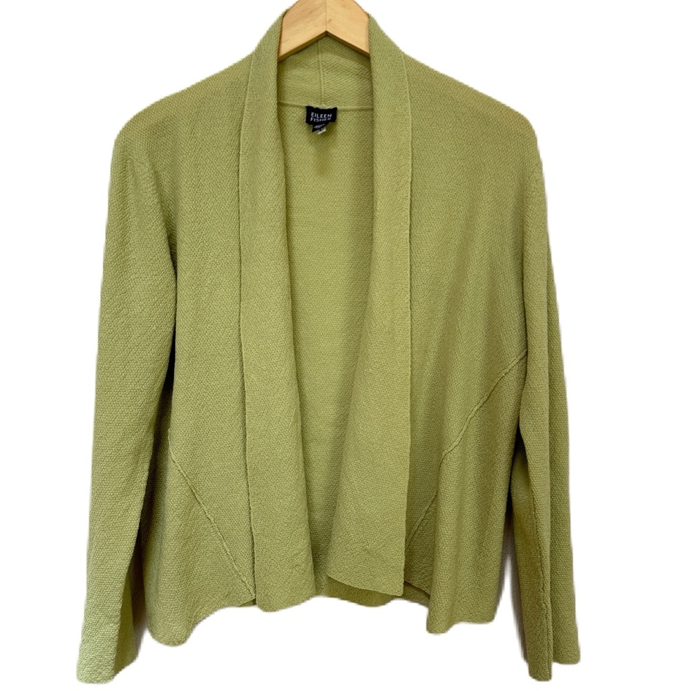 Eileen Fisher 100%‎ Wool Green Draped Cardigan Long Sleeve Women's Sz Medium